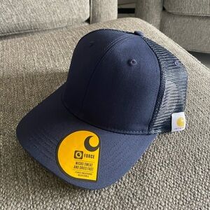 Carhartt Navy and Black Trucker Hat with Yellow Logo Accent